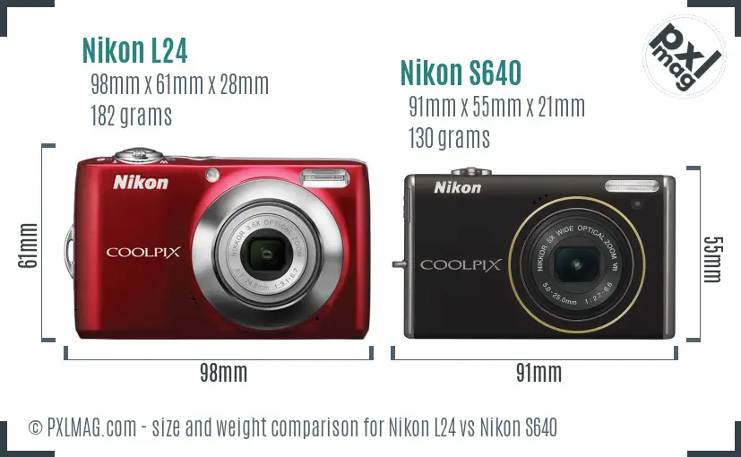 Nikon L24 vs Nikon S640 size comparison