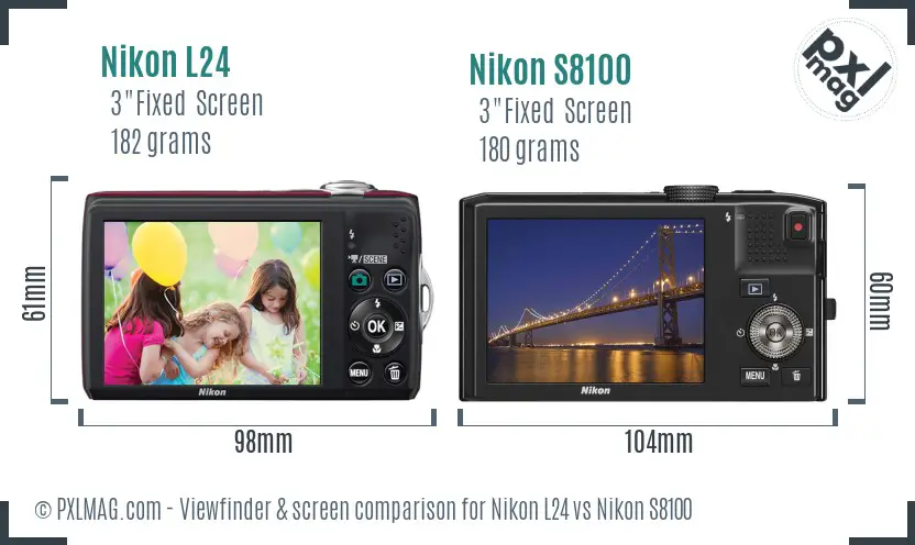 Nikon L24 vs Nikon S8100 Screen and Viewfinder comparison