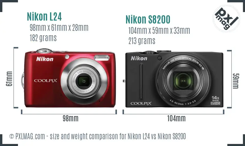 Nikon L24 vs Nikon S8200 size comparison