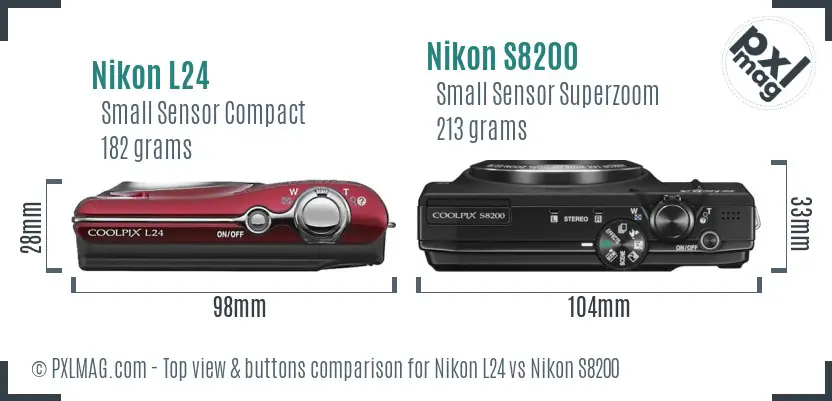 Nikon L24 vs Nikon S8200 top view buttons comparison