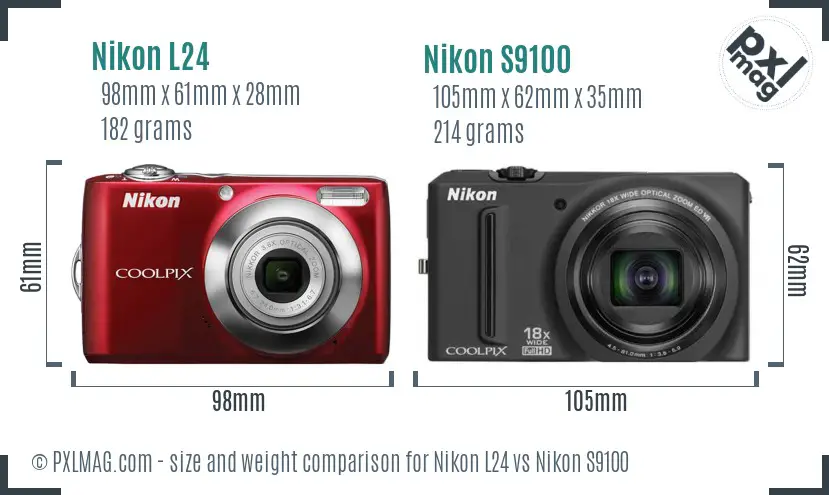 Nikon L24 vs Nikon S9100 size comparison Nikon L24 vs Nikon S9100 size comparison