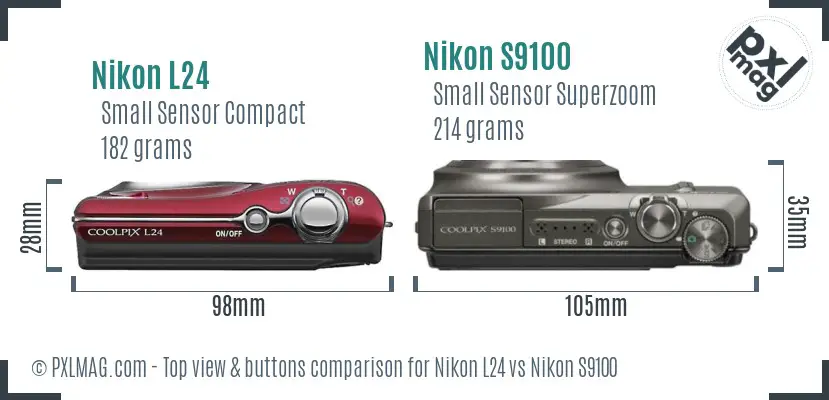Nikon L24 vs Nikon S9100 top view buttons comparison Nikon L24 vs Nikon S9100 top view buttons comparison