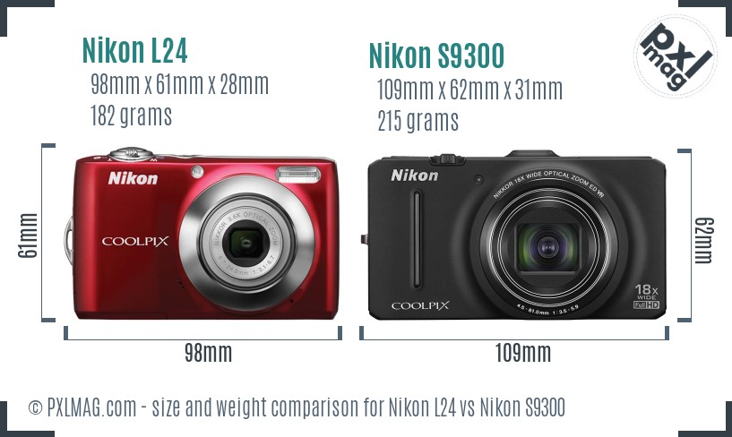 Nikon L24 vs Nikon S9300 size comparison