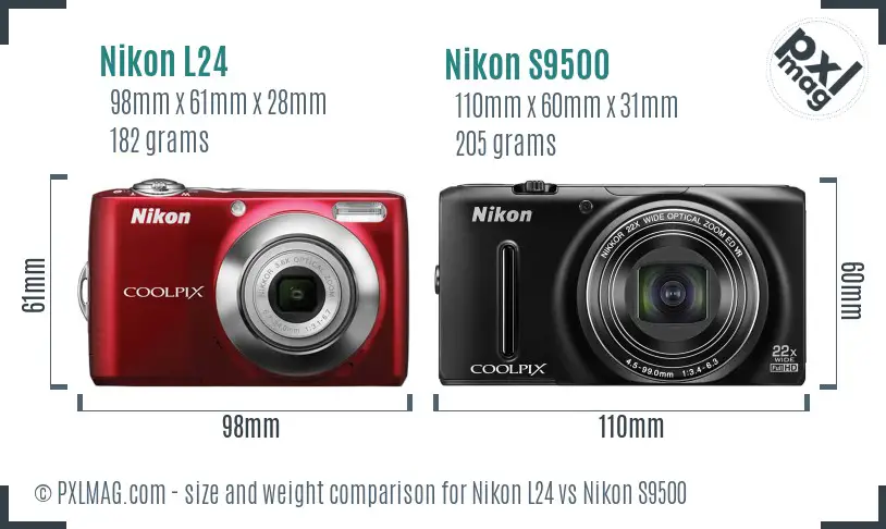 Nikon L24 vs Nikon S9500 size comparison