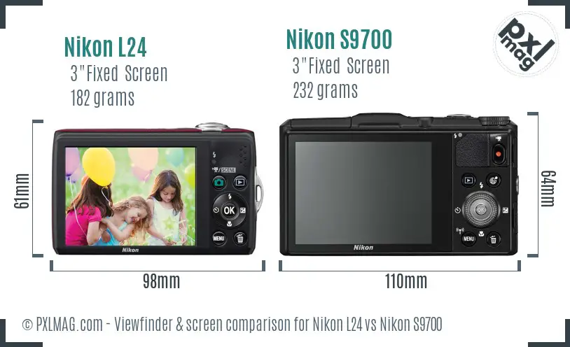 Nikon L24 vs Nikon S9700 Screen and Viewfinder comparison