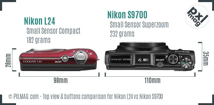 Nikon L24 vs Nikon S9700 top view buttons comparison