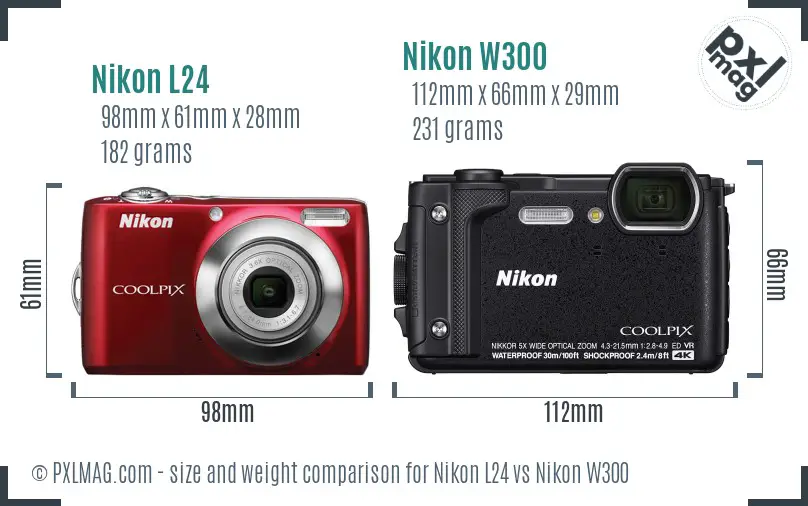 Nikon L24 vs Nikon W300 size comparison Nikon L24 vs Nikon W300 size comparison