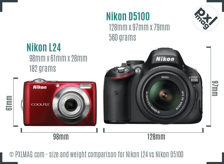 Nikon L24 vs Nikon D5100 size comparison