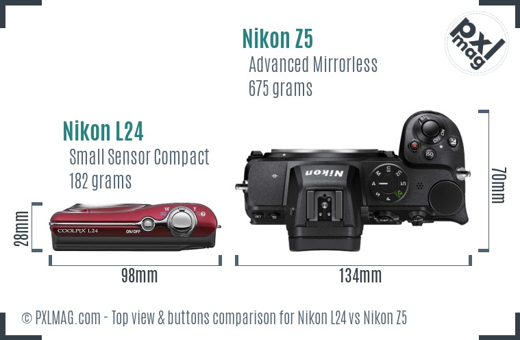 Nikon L24 vs Nikon Z5 top view buttons comparison