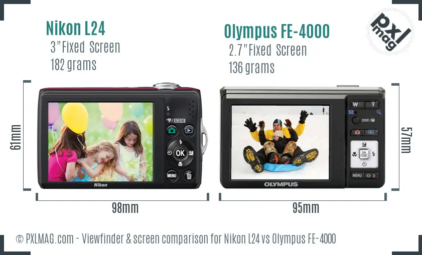 Nikon L24 vs Olympus FE-4000 Screen and Viewfinder comparison