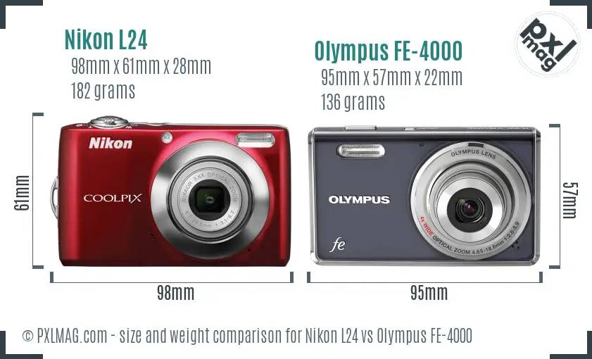 Nikon L24 vs Olympus FE-4000 size comparison