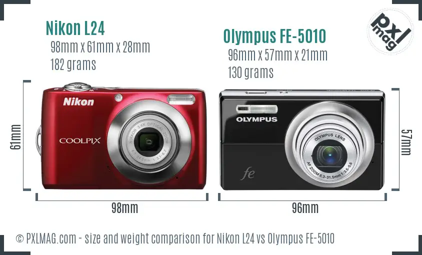 Nikon L24 vs Olympus FE-5010 size comparison