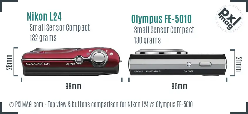 Nikon L24 vs Olympus FE-5010 top view buttons comparison