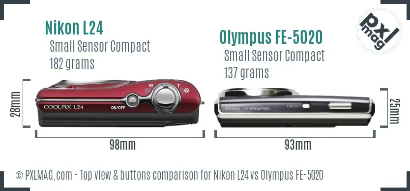 Nikon L24 vs Olympus FE-5020 top view buttons comparison