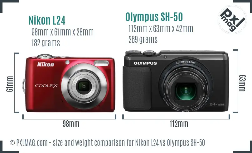 Nikon L24 vs Olympus SH-50 size comparison Nikon L24 vs Olympus SH-50 size comparison