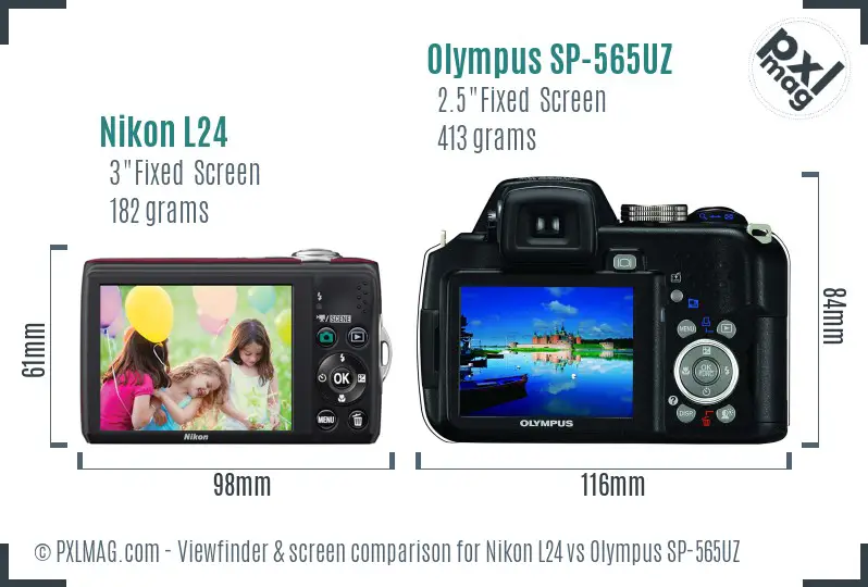 Nikon L24 vs Olympus SP-565UZ Screen and Viewfinder comparison
