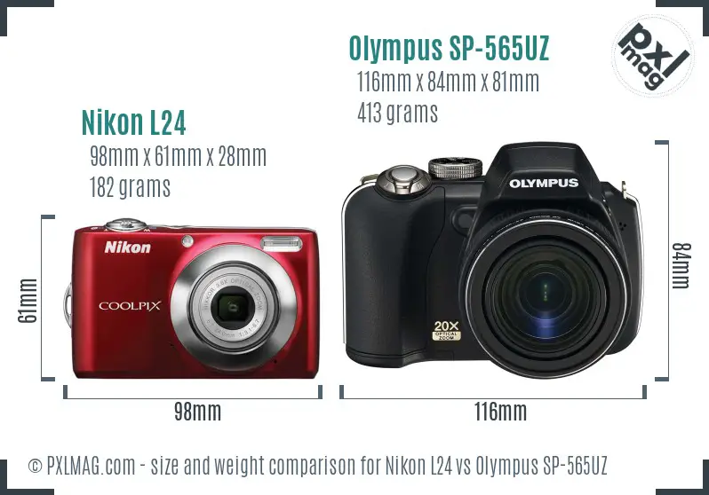 Nikon L24 vs Olympus SP-565UZ size comparison