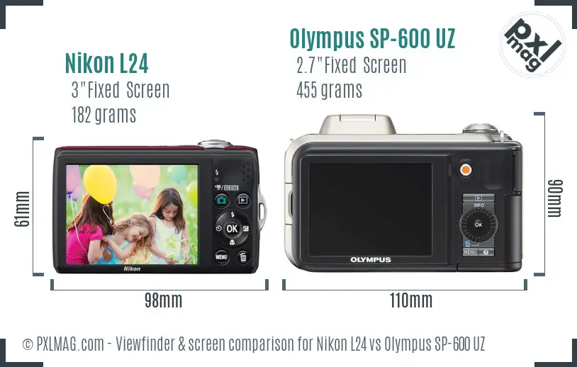 Nikon L24 vs Olympus SP-600 UZ Screen and Viewfinder comparison