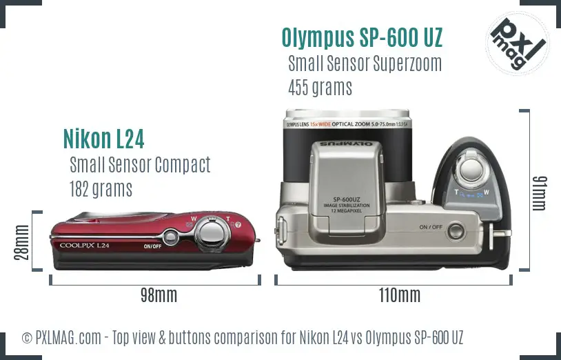Nikon L24 vs Olympus SP-600 UZ top view buttons comparison