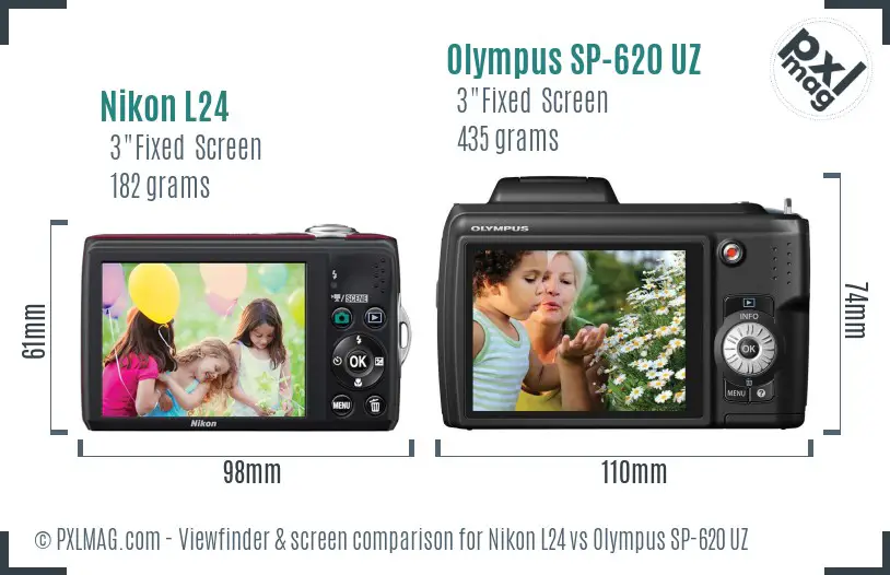 Nikon L24 vs Olympus SP-620 UZ Screen and Viewfinder comparison