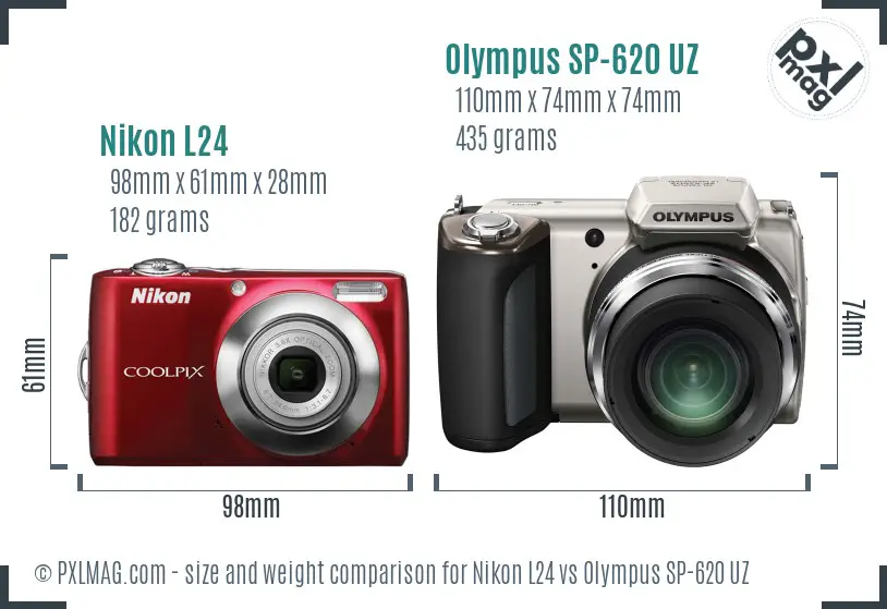 Nikon L24 vs Olympus SP-620 UZ size comparison