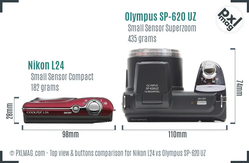 Nikon L24 vs Olympus SP-620 UZ top view buttons comparison