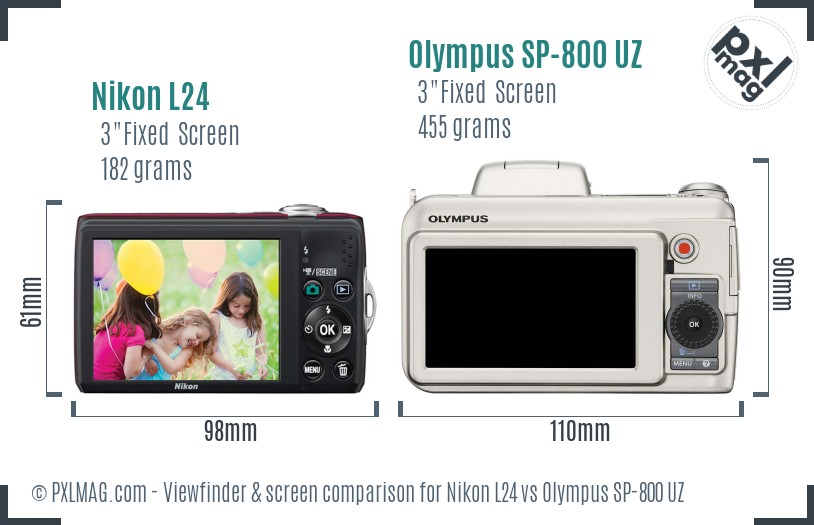 Nikon L24 vs Olympus SP-800 UZ Screen and Viewfinder comparison