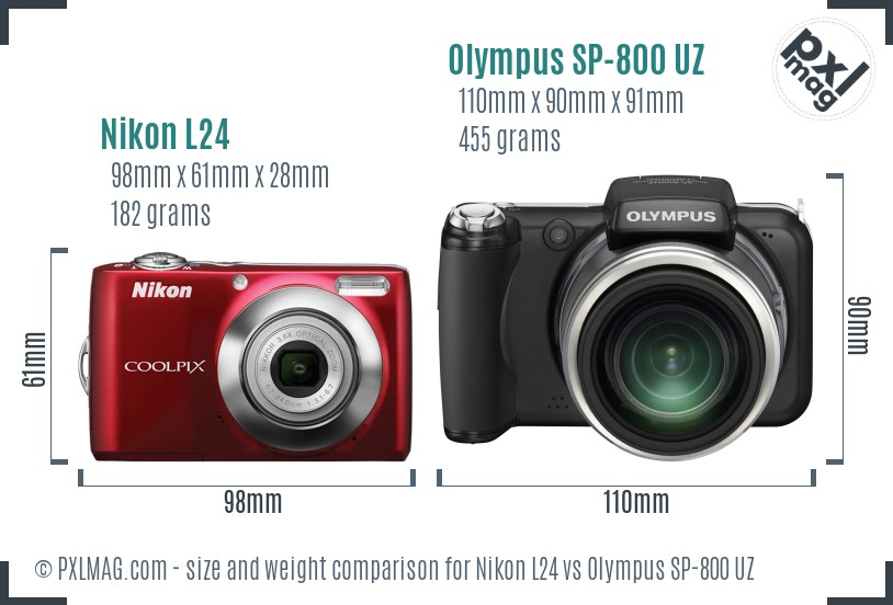 Nikon L24 vs Olympus SP-800 UZ size comparison Nikon L24 vs Olympus SP-800 UZ size comparison