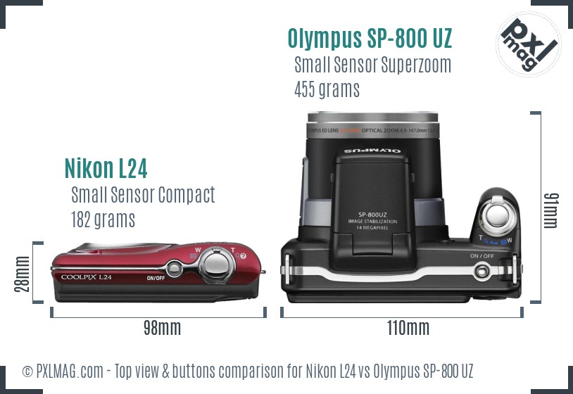 Nikon L24 vs Olympus SP-800 UZ top view buttons comparison