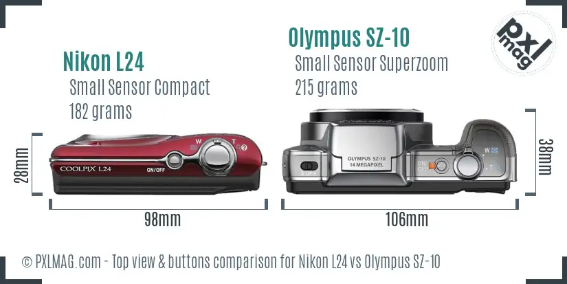 Nikon L24 vs Olympus SZ-10 top view buttons comparison Nikon L24 vs Olympus SZ-10 top view buttons comparison