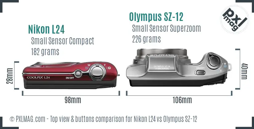 Nikon L24 vs Olympus SZ-12 top view buttons comparison Nikon L24 vs Olympus SZ-12 top view buttons comparison