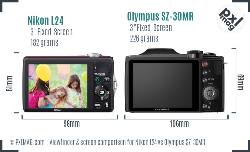 Nikon L24 vs Olympus SZ-30MR Screen and Viewfinder comparison