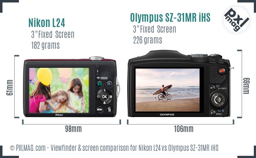Nikon L24 vs Olympus SZ-31MR iHS Screen and Viewfinder comparison