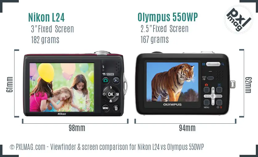 Nikon L24 vs Olympus 550WP Screen and Viewfinder comparison