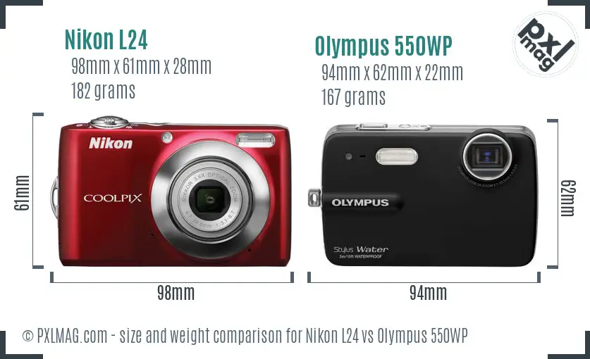 Nikon L24 vs Olympus 550WP size comparison