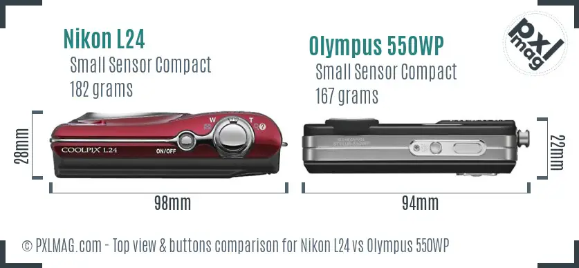 Nikon L24 vs Olympus 550WP top view buttons comparison