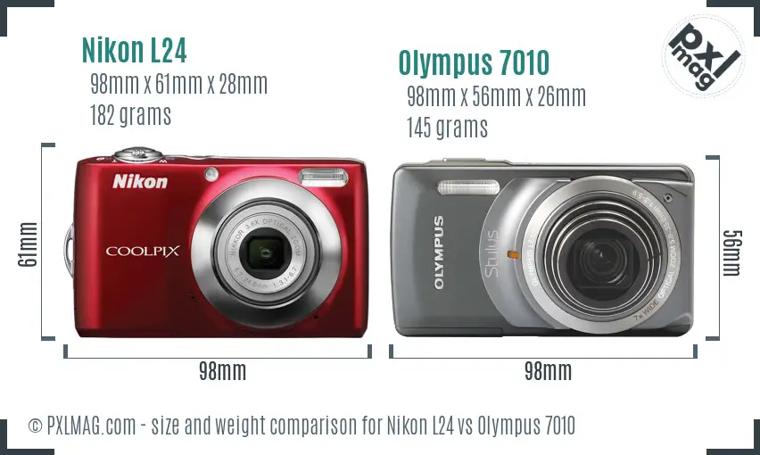 Nikon L24 vs Olympus 7010 size comparison