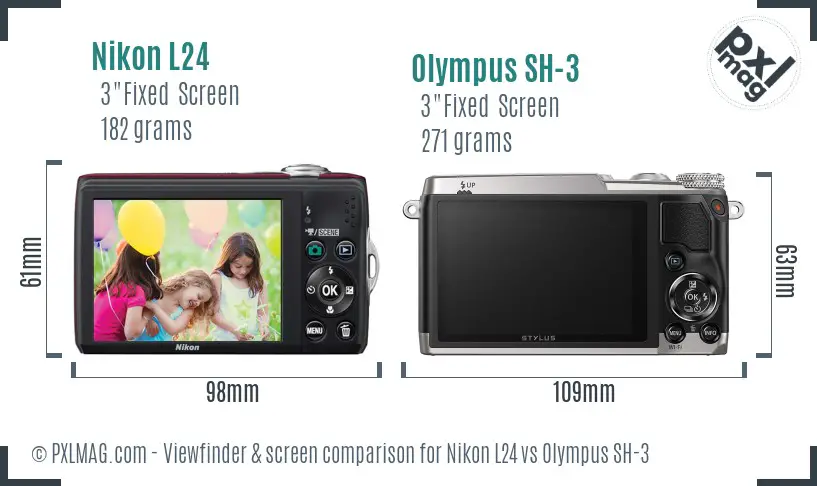 Nikon L24 vs Olympus SH-3 Screen and Viewfinder comparison