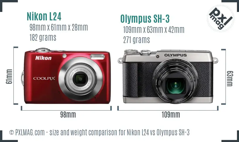 Nikon L24 vs Olympus SH-3 size comparison