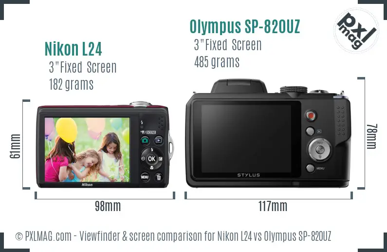 Nikon L24 vs Olympus SP-820UZ Screen and Viewfinder comparison
