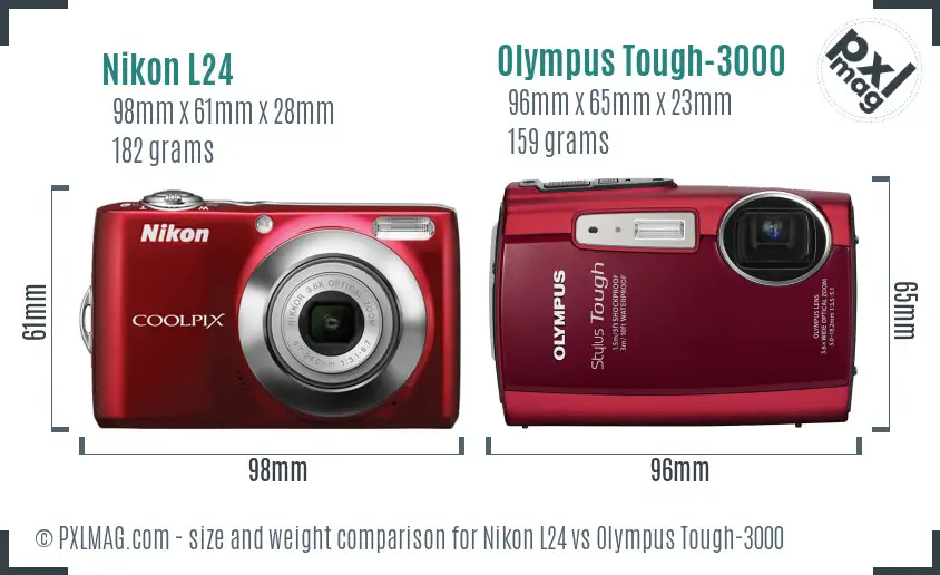 Nikon L24 vs Olympus Tough-3000 size comparison Nikon L24 vs Olympus Tough-3000 size comparison