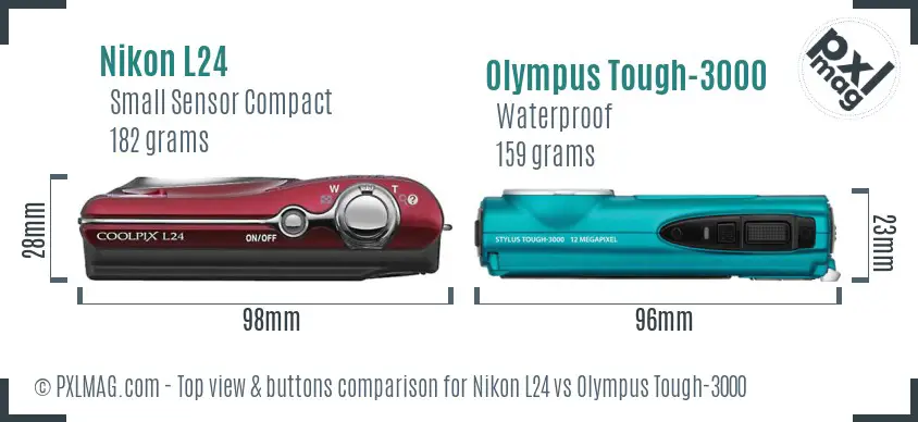 Nikon L24 vs Olympus Tough-3000 top view buttons comparison Nikon L24 vs Olympus Tough-3000 top view buttons comparison