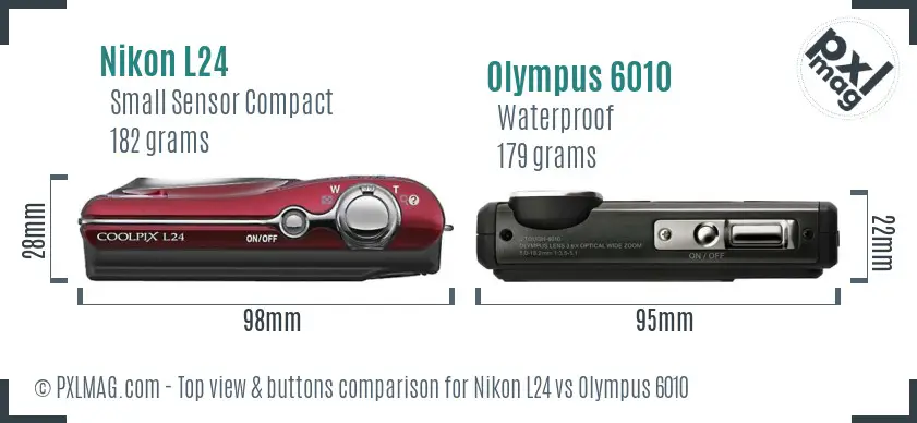 Nikon L24 vs Olympus 6010 top view buttons comparison