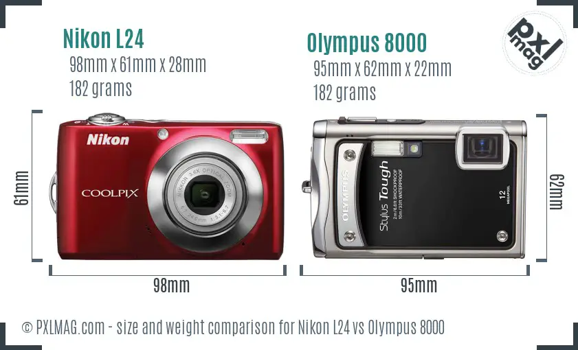 Nikon L24 vs Olympus 8000 size comparison