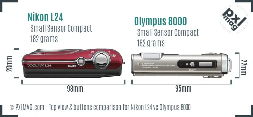 Nikon L24 vs Olympus 8000 top view buttons comparison