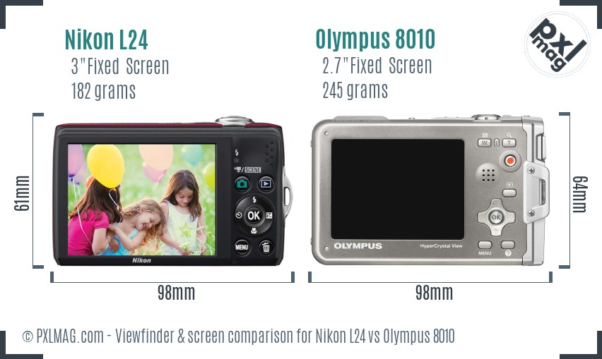 Nikon L24 vs Olympus 8010 Screen and Viewfinder comparison