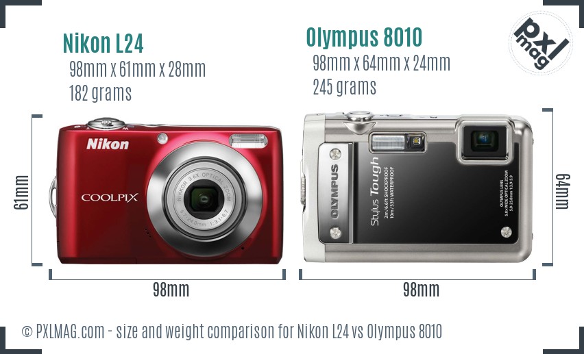 Nikon L24 vs Olympus 8010 size comparison