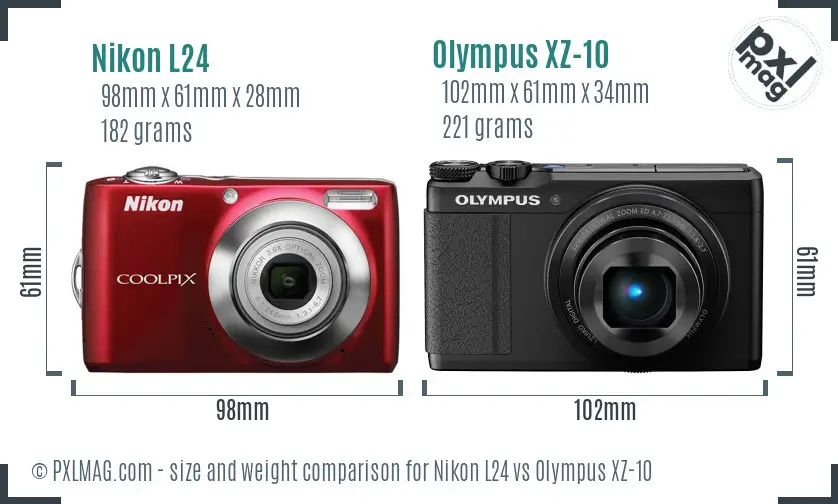 Nikon L24 vs Olympus XZ-10 size comparison Nikon L24 vs Olympus XZ-10 size comparison