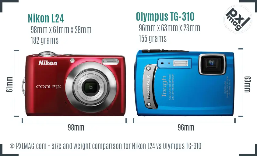Nikon L24 vs Olympus TG-310 size comparison
