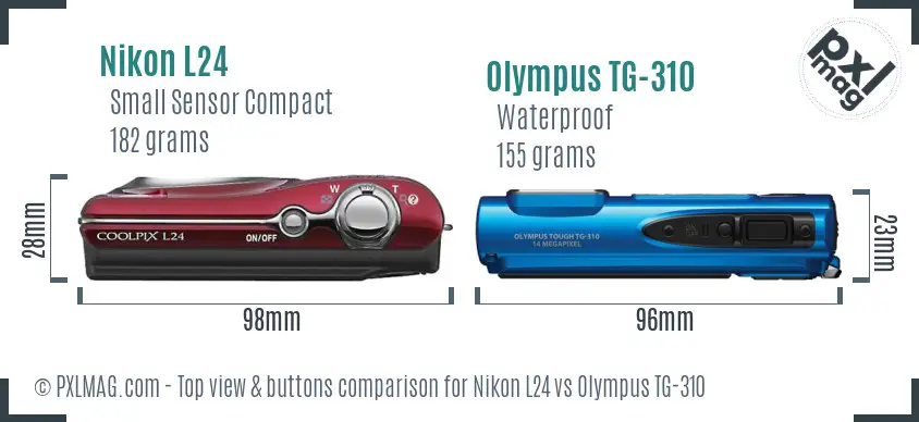 Nikon L24 vs Olympus TG-310 top view buttons comparison